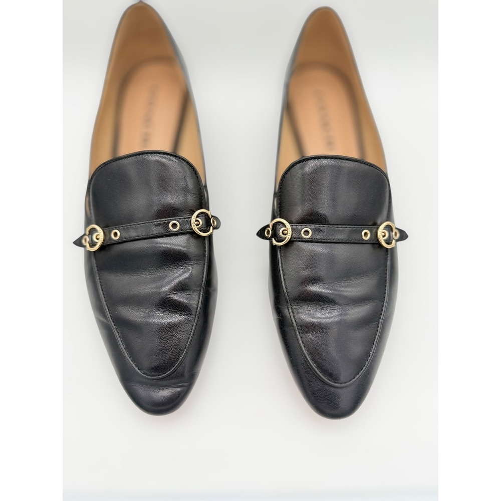 COACH Isabel Black Leather Loafers Gold Hardware Strap C Buckle Flats 8.5 - Picture 4 of 8